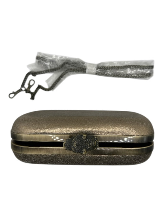 House of Harlow Pewter Leather Metallic Hinge Clutch Bag Pewter / XS