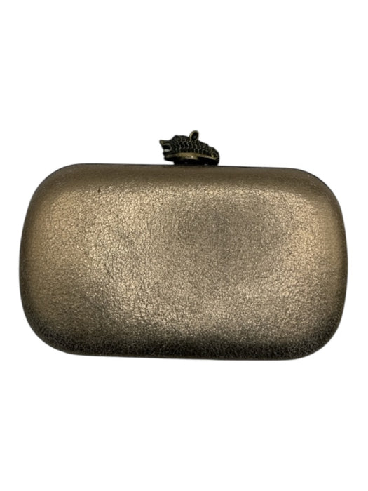 House of Harlow Pewter Leather Metallic Hinge Clutch Bag Pewter / XS