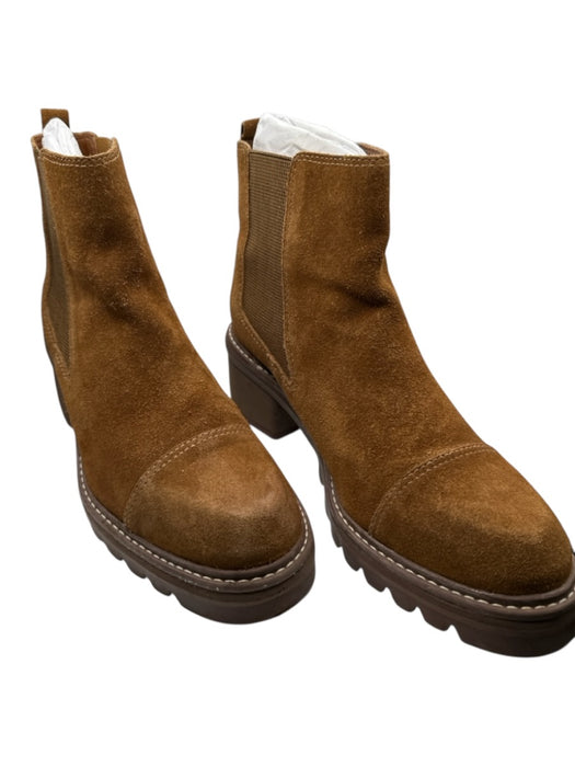 Bernardo Shoe Size 8.5 Brown Suede Rubber Sole Elastic Paneling Block Heel Boots Brown / 8.5