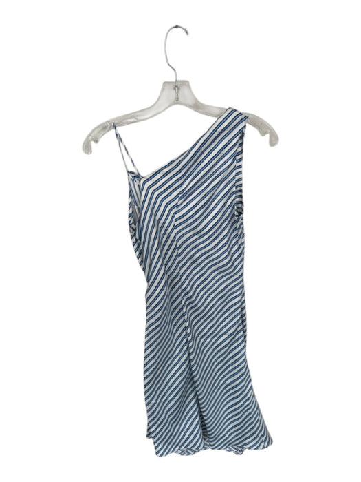 Carven Size 36 Blue & White Silk Striped Asymetric Side Zip Knee length Dress Blue & White / 36