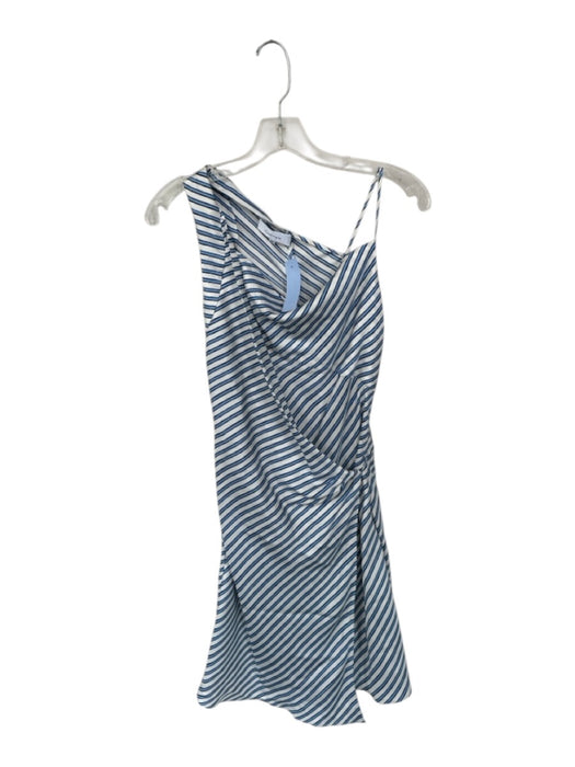 Carven Size 36 Blue & White Silk Striped Asymetric Side Zip Knee length Dress Blue & White / 36