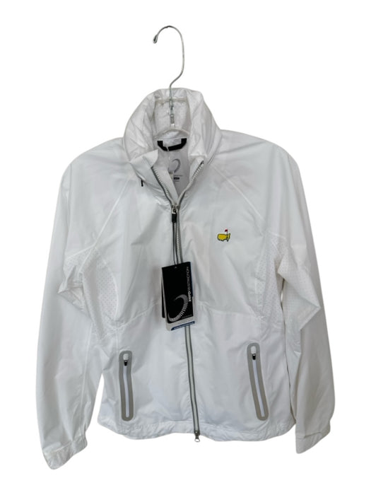 Zero Restriction Size S White Polyester Zip Up Hooded Pockets Rain Jacket White / S