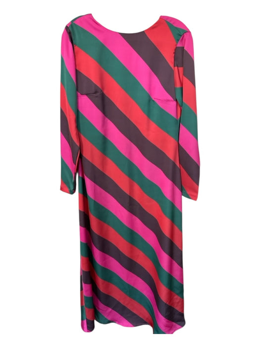 Silka Size XS Pink & Brown Silk Long Sleeve Lines Low Back Maxi Dress Pink & Brown / XS