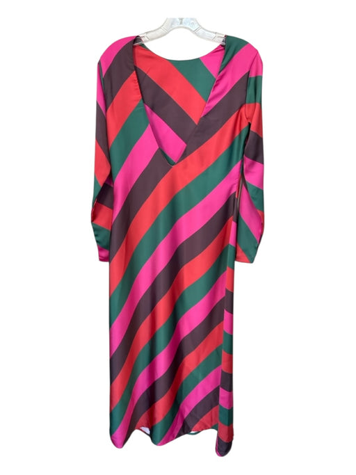 Silka Size XS Pink & Brown Silk Long Sleeve Lines Low Back Maxi Dress Pink & Brown / XS