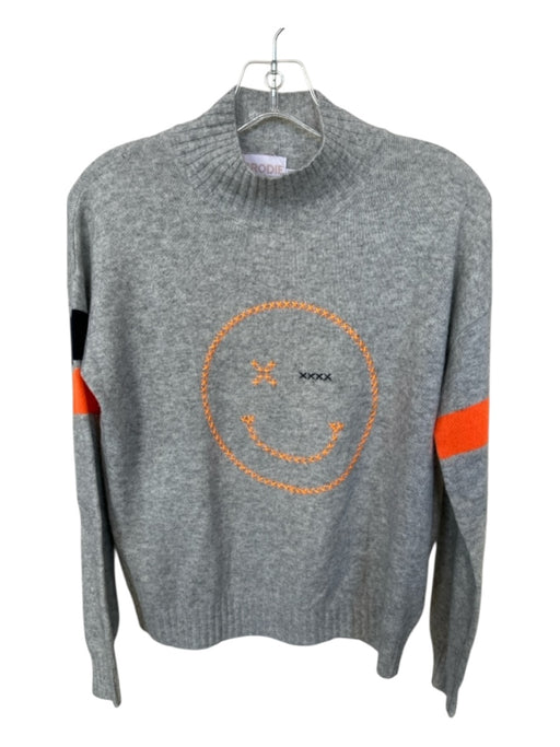 Brodie Size XS Gray & Orange Cashmere Mock Neck Smiley Face Long Sleeve Sweater Gray & Orange / XS