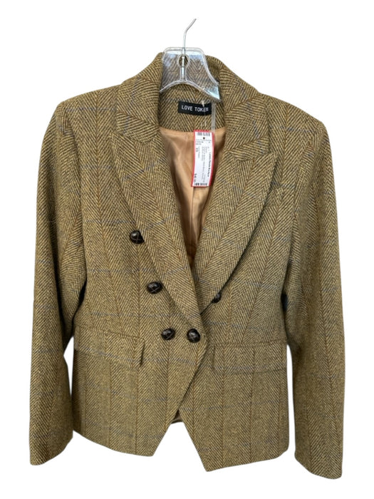 Love Token Size XS Green & Brown Wool Blend Chevron Buttons Blazer Green & Brown / XS