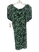 Ganni Size 34 Black & Green Polyamide Blend Short Puff Sleeve Floral Dress Black & Green / 34