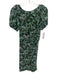 Ganni Size 34 Black & Green Polyamide Blend Short Puff Sleeve Floral Dress Black & Green / 34