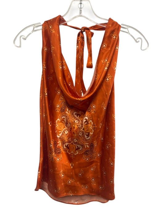 Cami NYC Size XS Orange Silk Bandana Print Tie Neck Halter Cowl Neck Top Orange / XS