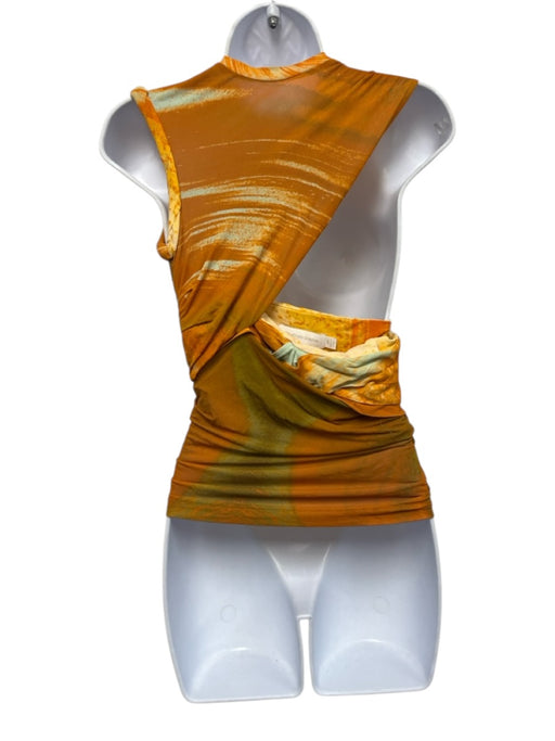 Jonathan Simkhai Size XS Orange & Aqua Viscose Blend Abstract Print Cutout Top Orange & Aqua / XS