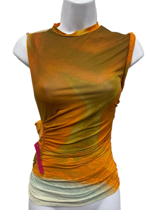 Jonathan Simkhai Size XS Orange & Aqua Viscose Blend Abstract Print Cutout Top Orange & Aqua / XS