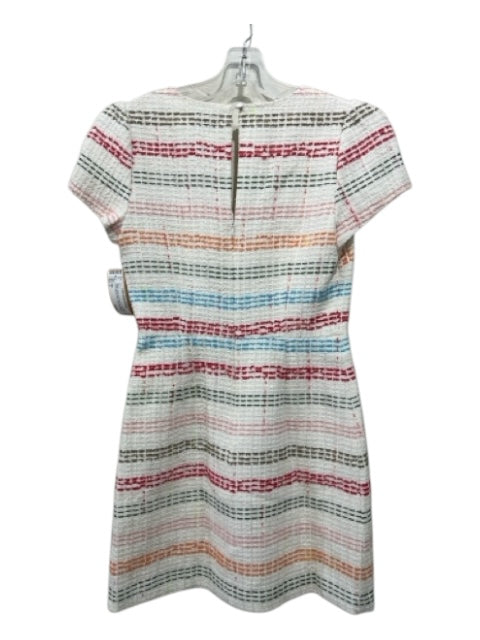 Milly Size 2 White & Multi Cotton Blend Tweed Zip Back Keyhole Back Dress White & Multi / 2