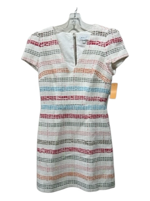 Milly Size 2 White & Multi Cotton Blend Tweed Zip Back Keyhole Back Dress White & Multi / 2