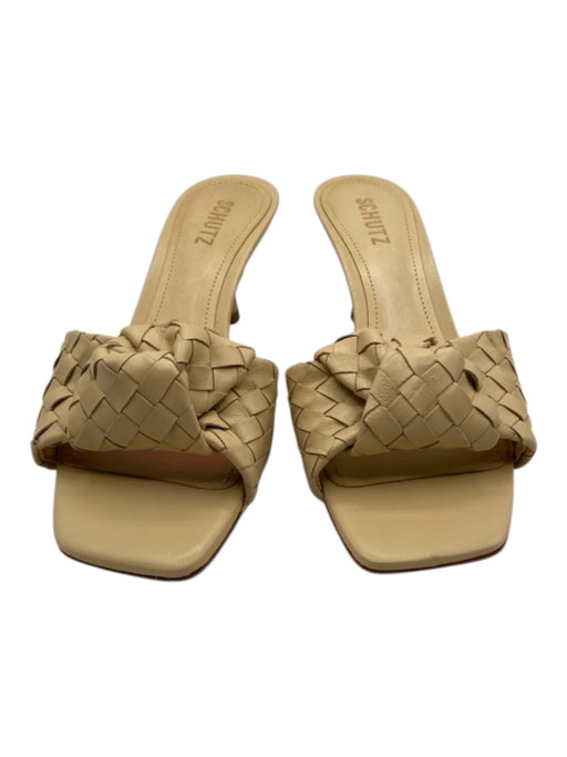 Schutz Shoe Size 9 Yellow Beige Leather Upper Woven Detail Knot Sandals Yellow Beige / 9