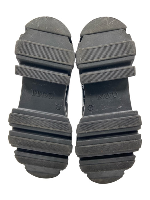 Ganni Shoe Size 39 Black Rubber Patent Accents Fabric Block Platform Lug Booties Black / 39