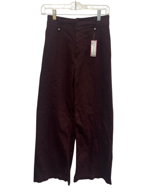 Zara Size 2 Burgundy Purple Cotton Blend Denim Pintuck Detail Wide Leg Jeans Burgundy Purple / 2