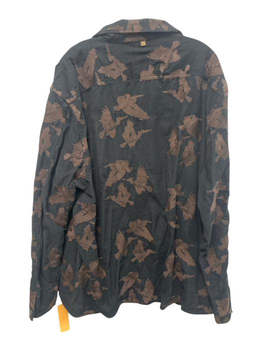 Billy Reid Size XXL Black & Brown Cotton Blend Cordouroy Bird Detail Jacket Black & Brown / XXL