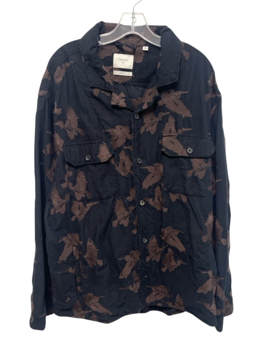 Billy Reid Size XXL Black & Brown Cotton Blend Cordouroy Bird Detail Jacket Black & Brown / XXL