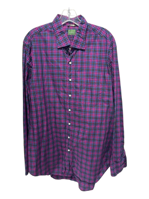 Sid Mashburn Size XL Purple & Blue Print Cotton Blend Plaid Long Sleeve Shirt XL