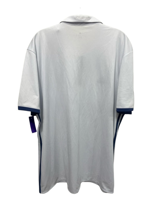 Adidas Size XXL White & Blue Synthetic Solid Jersey Men's Short Sleeve White & Blue / XXL