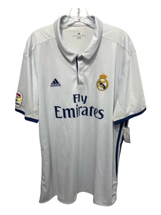 Adidas Size XXL White & Blue Synthetic Solid Jersey Men's Short Sleeve White & Blue / XXL