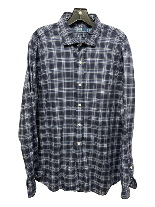 Polo Size XL Navy & Blue Cotton Plaid Button up Men's Long Sleeve Shirt Navy & Blue / XL