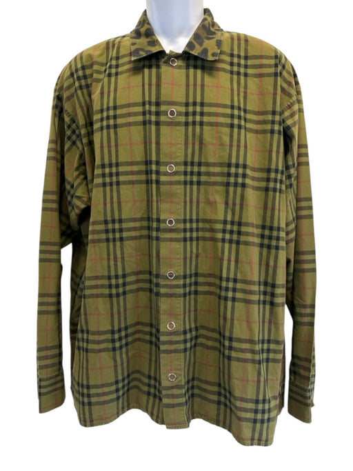 Burberry Size XXL Green Cotton Plaid Button Up Snap button Long Sleeve Shirt Green / XXL