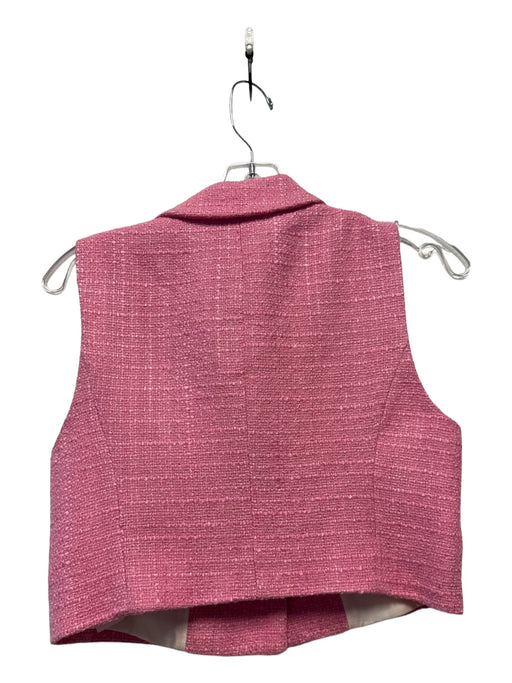 Zara Size XS Pink Tweed Vest Crop Silver Buttons Single Breasted Top Pink / XS
