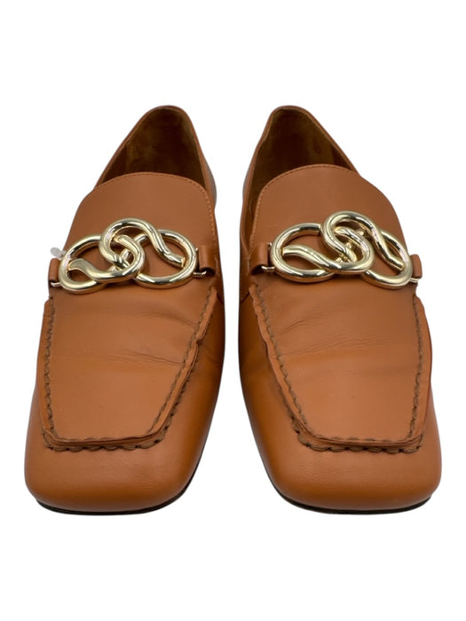 Lafayette 148 Shoe Size 37 Tan Brown & Gold Leather Square Toe Buckle Loafers Tan Brown & Gold / 37