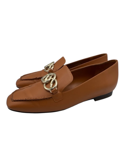 Lafayette 148 Shoe Size 37 Tan Brown & Gold Leather Square Toe Buckle Loafers Tan Brown & Gold / 37