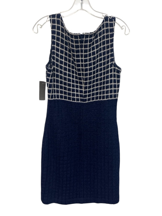 St John Collection Size 6 Navy Blue & White Wool & Rayon Windowpane Dress Navy Blue & White / 6