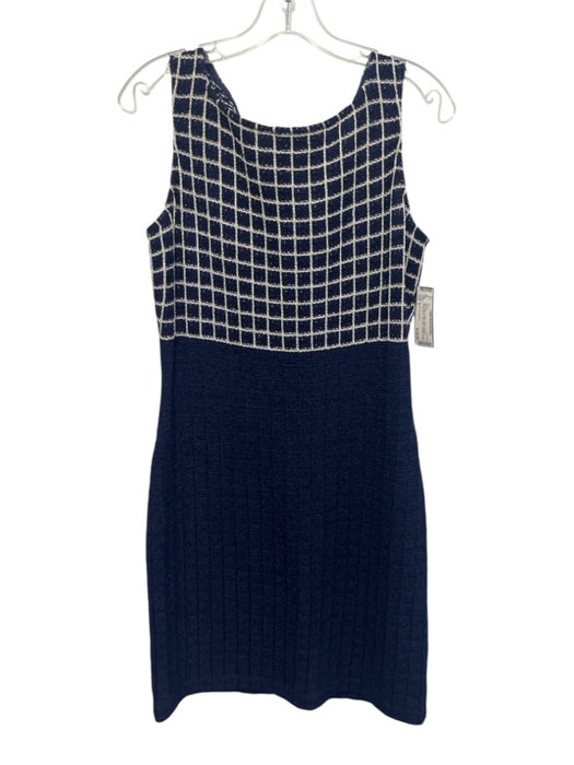 St John Collection Size 6 Navy Blue & White Wool & Rayon Windowpane Dress Navy Blue & White / 6