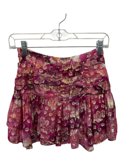 Loveshackfancy Size 0 purple & pink Silk Blend Side Zip Metallic Pleated Skirt purple & pink / 0