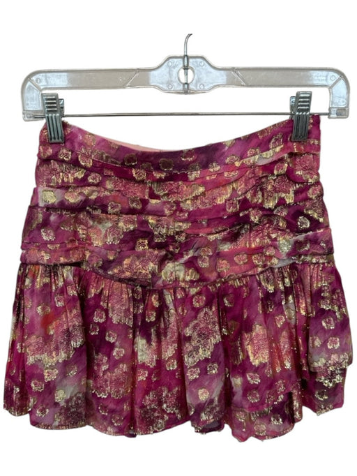 Loveshackfancy Size 0 purple & pink Silk Blend Side Zip Metallic Pleated Skirt purple & pink / 0