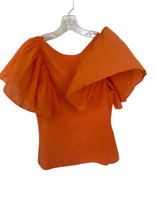 Maeve Size M Orange Cotton & Elastane V Neck Flutter Sleeve Ribbed Top Orange / M