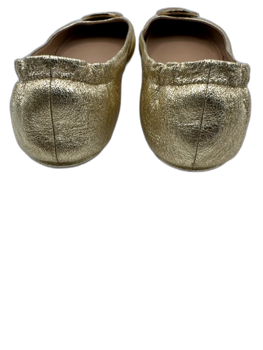 Tory Burch Shoe Size 8.5 Gold Leather Round Toe Gold Logo Ballerina Flats Gold / 8.5