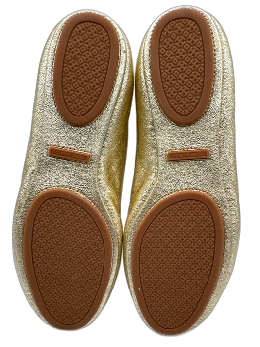 Tory Burch Shoe Size 8.5 Gold Leather Round Toe Gold Logo Ballerina Flats Gold / 8.5