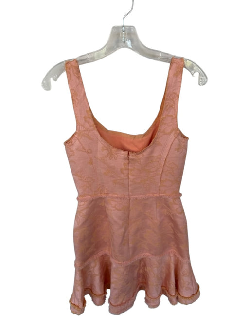 Alexis Size XS Coral & Gold Cotton Blend Raw Hem Embroidered Flowers Mini Dress Coral & Gold / XS