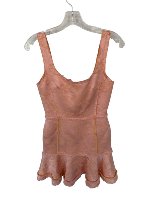 Alexis Size XS Coral & Gold Cotton Blend Raw Hem Embroidered Flowers Mini Dress Coral & Gold / XS