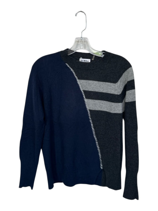 27 Miles Size M Black, Grey & Navy Cashmere Color Block Stripe Sweater Black, Grey & Navy / M
