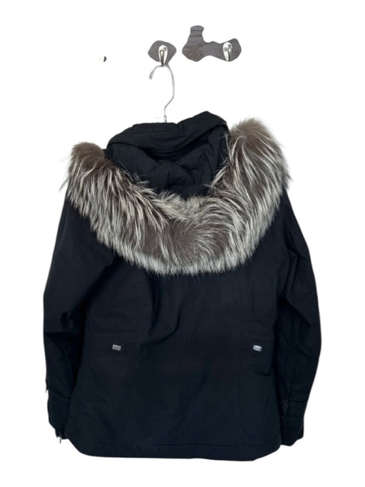 Nils Size 6 Black & Taupe Polyester Blend Fur Hood Button & Zip Front Jacket Black & Taupe / 6