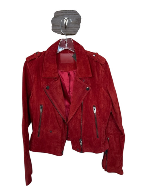 SL8 Size M Red Leather & Polyester Suede Long Sleeve Zip Up Pockets Jacket Red / M