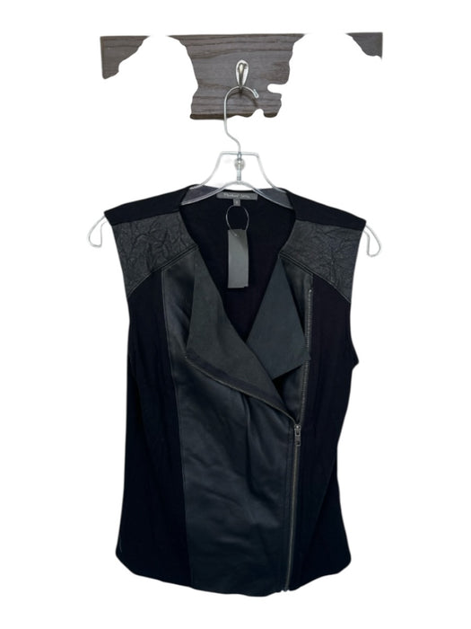 Michael Stars Size S Black Leather, rayon, spandex Fabric Block Zip Up Vest Top Black / S