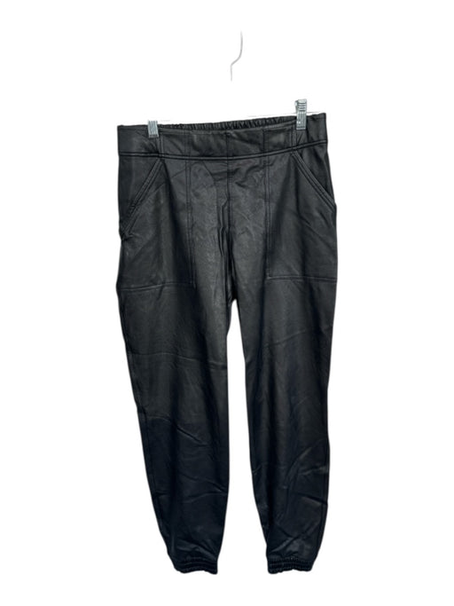 Spanx Size M Black Polyester & Elastane Vegan Leather Elastic Waist Jogger Pants Black / M