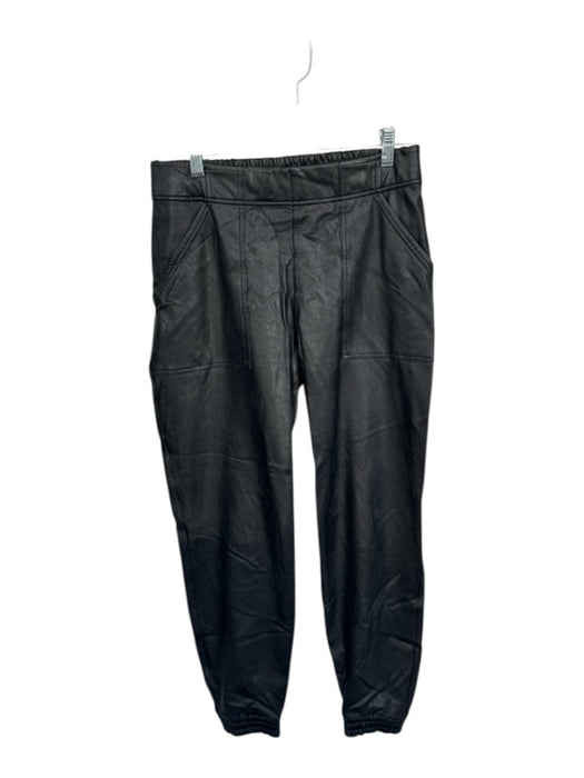 Spanx Size M Black Polyester & Elastane Vegan Leather Elastic Waist Jogger Pants Black / M