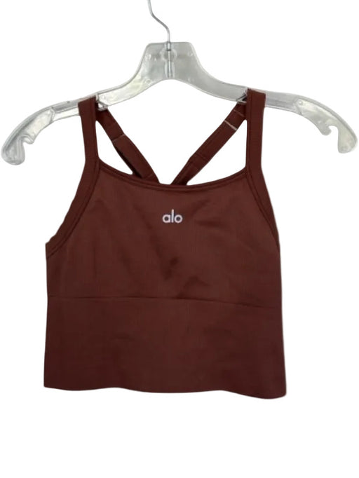 Alo Size Est M Brown Racer Back Ribbed Cropped Athletic Top Brown / Est M