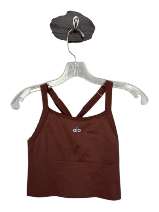 Alo Size Est M Brown Racer Back Ribbed Cropped Athletic Top Brown / Est M