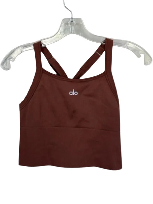Alo Size Est M Brown Racer Back Ribbed Cropped Athletic Top Brown / Est M