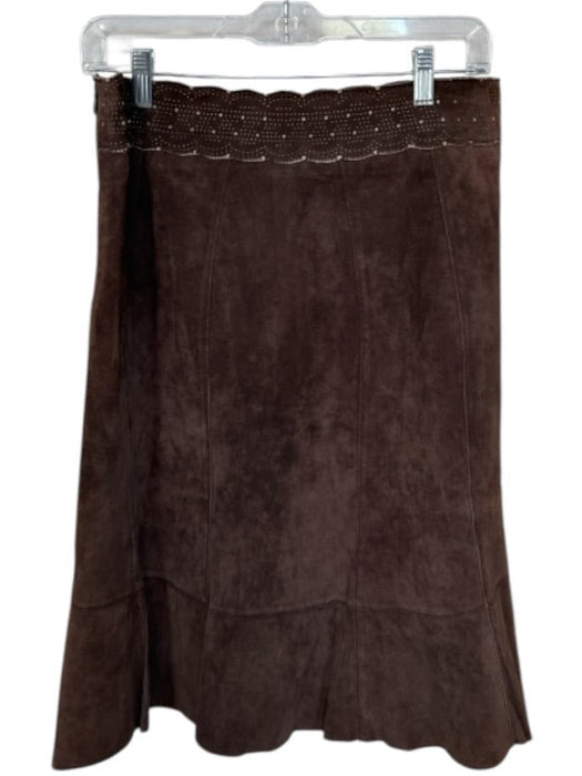 Cabi Size 6 Brown Suede Back Zip Abstract Detail Midi Skirt Brown / 6