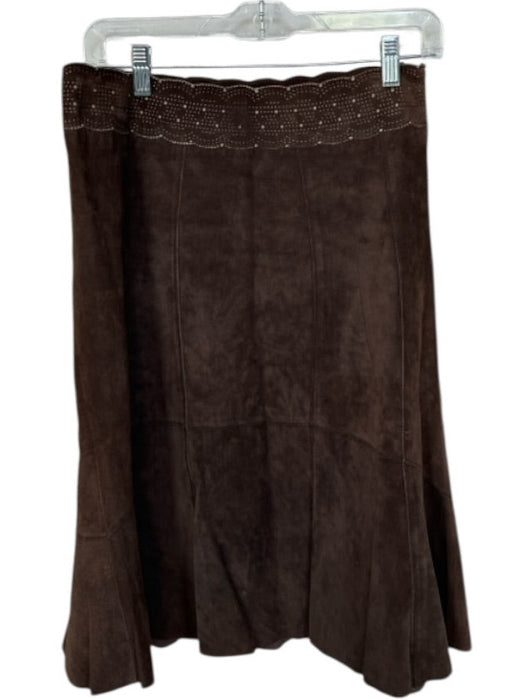 Cabi Size 6 Brown Suede Back Zip Abstract Detail Midi Skirt Brown / 6